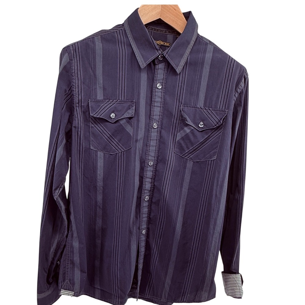 Private 1976 Blue Striped‎ Button Down Shirt Long Sleeve Western Mens L